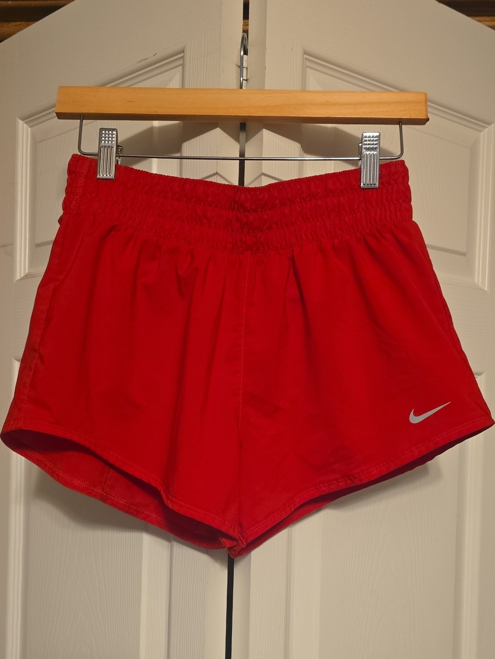 Nike Women’s Red Athletic Running Shorts with Reflective Swoosh